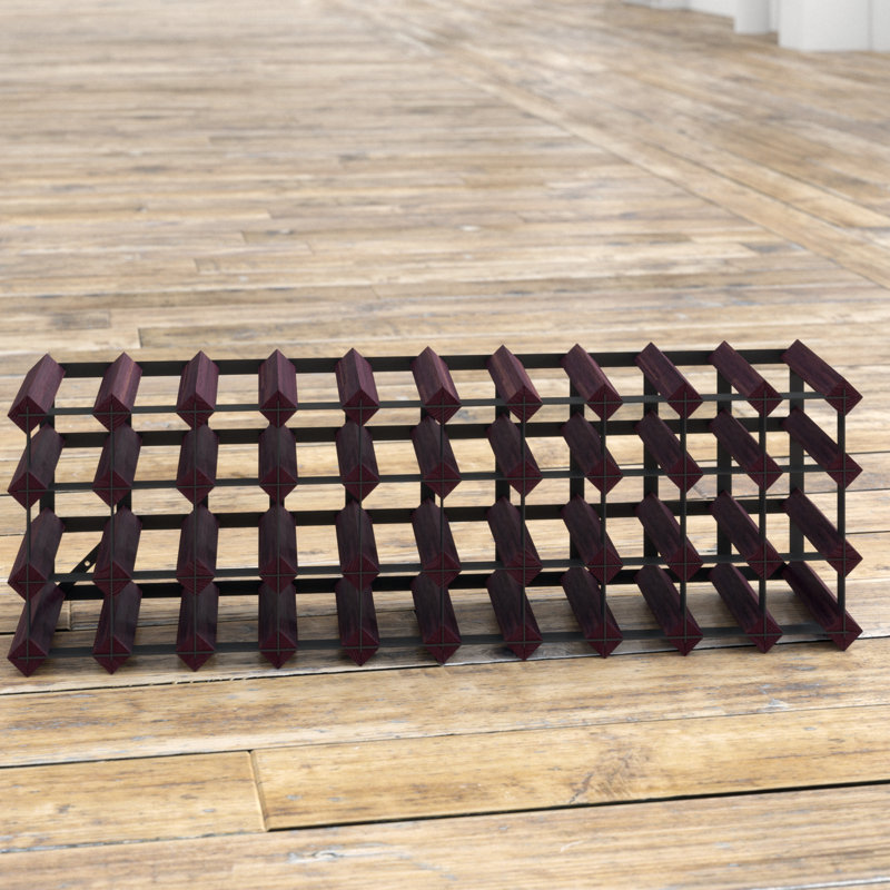 Felica 40 Bottle Floor Wine Bottle Rack, Dark Oak Stained Pine / Black Steel