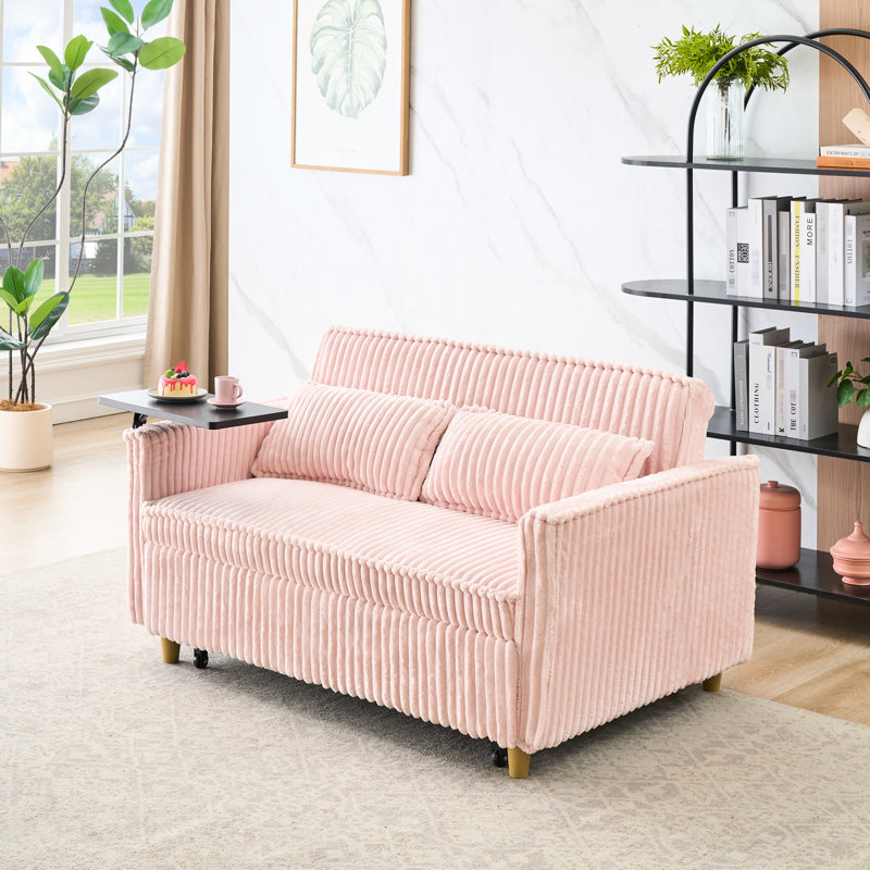 Fauteuil coulissant en velours côtelé 2 places avec accoudoir mobile