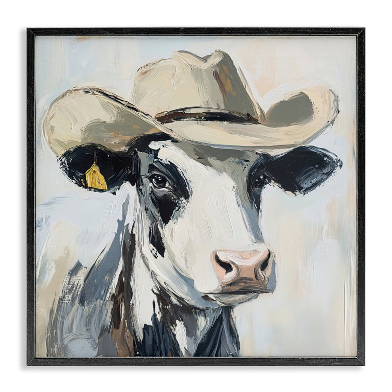 Cowboy Carl Cow, estampe numérique, conception de Tina LeCour, H 24 po x l 24 po, Giclée encadrée noir minuit