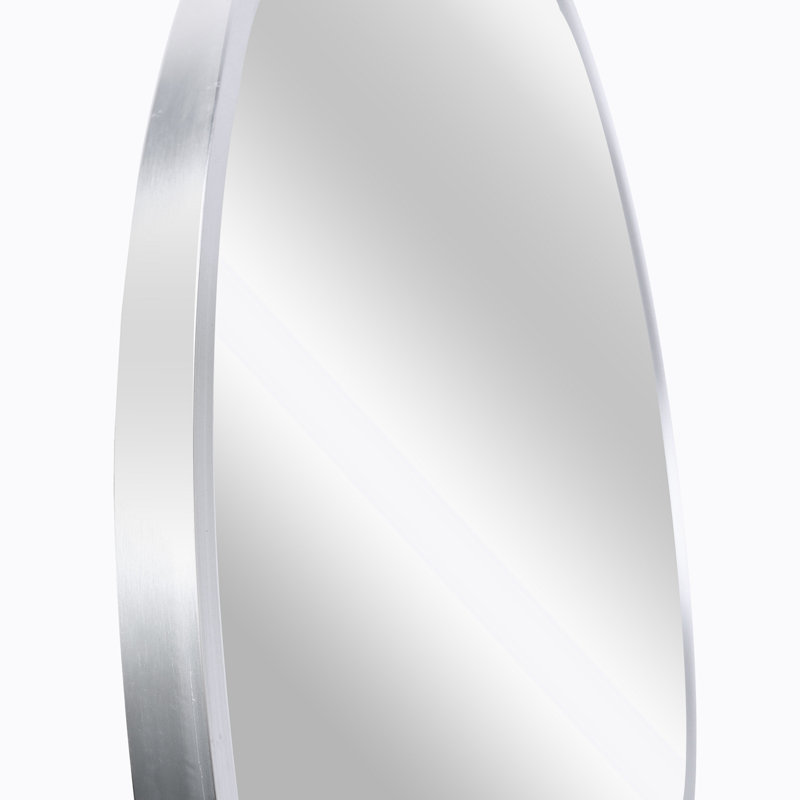 Miroir rond trempé pour salle de bain, 32,13 po x 32,13 po, Argent argent, Métal