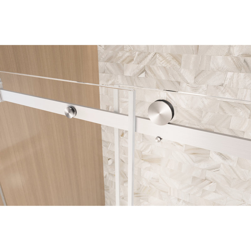 60 - Inch Tall Single Sliding Shower Door 56 Inches Across, 6mm Transparent Tempered Glass, Splintering Film, Stainless Steel Track And Handle In Brushed Nickel, Suitable For Bathroom Scenes, Smooth