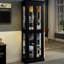 Armoire en verre à six niveaux avec éclairage intégré, cloison mobile, plateau carré élégant pour le rangement du vin, tablettes personnalisables, charnière lisse et