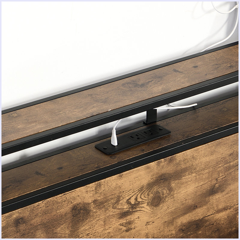 Bed Frame, Storage Headboard With Charging Station, Solid And Stable, Full, Brown