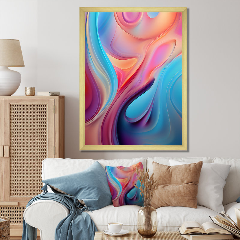 Transitional Pink And Blue Shapes III - Abstract Canvas Wall Art, Gold Single Picture Framed, 20" H x 12" W x 1" D
