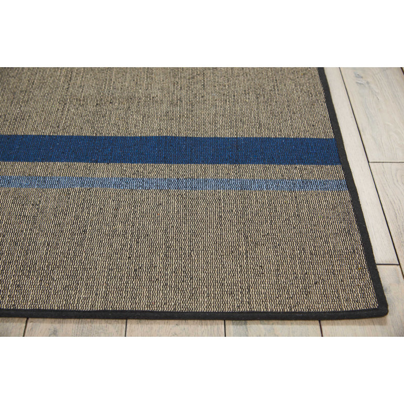 Tapis beige/cobalt à rayures handwoven à tissage plat San Diego CK730, Rectangle 8 pi x 10 pi