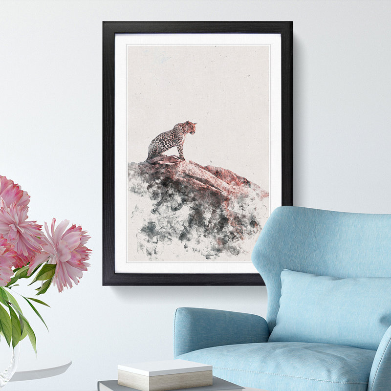 Leopard upon the Rock - Picture Frame Painting Print, 45cm H x 33cm W x 2cm D, Black Framed
