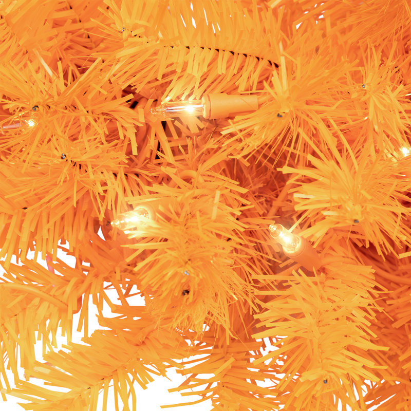 Pre-Lit Artificial Pine Christmas Wreath - Clear Lights, Orange, 24" H x 24" W x 5" D