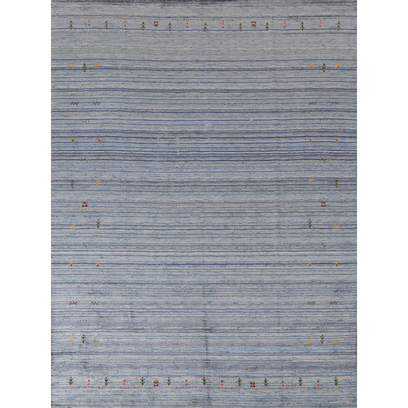 Tapis oriental rayé bleu Gabbeh 8 x 10