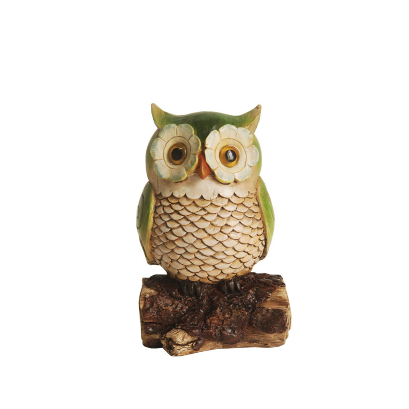 Statue de jardin 7 po Hibou sur une souche, Vert/beige/brun