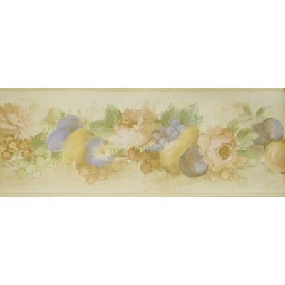 Bordure de papier peint Dolcie Food Plums Grapes Pears Flowers L 15 pi x l 7 po
