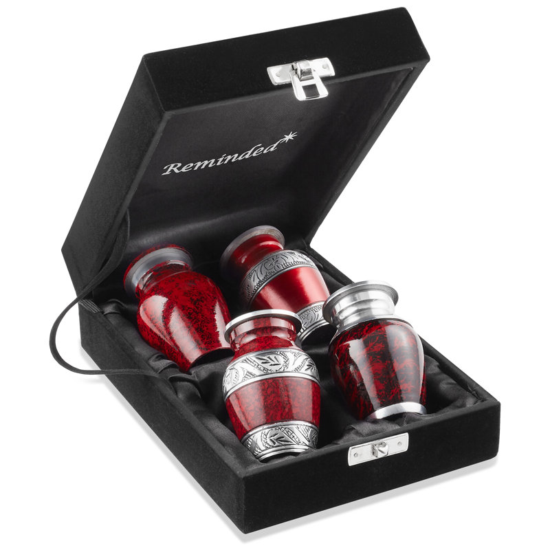 4-Piece Decorative Miniature Keepsake Memorial Urns, Red