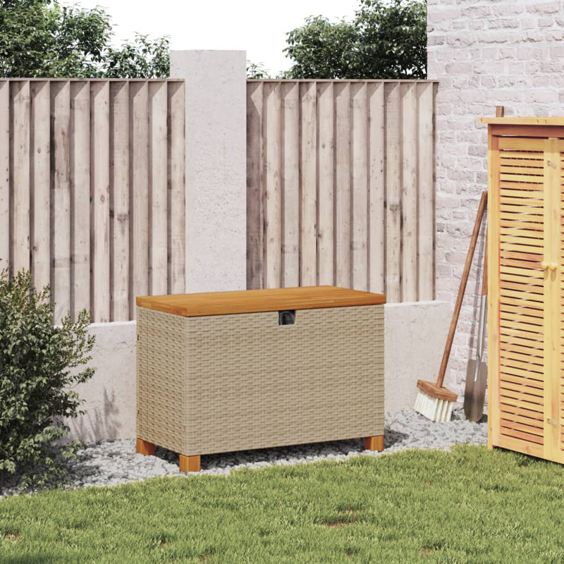 Patio Wicker Deck Box, 18.9" H x 31.5" W x 15.7" D, Beige 