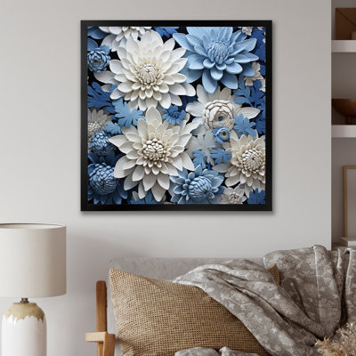 «Graceful Mums» noir et bleu pâle, reproduction d'art sur toile