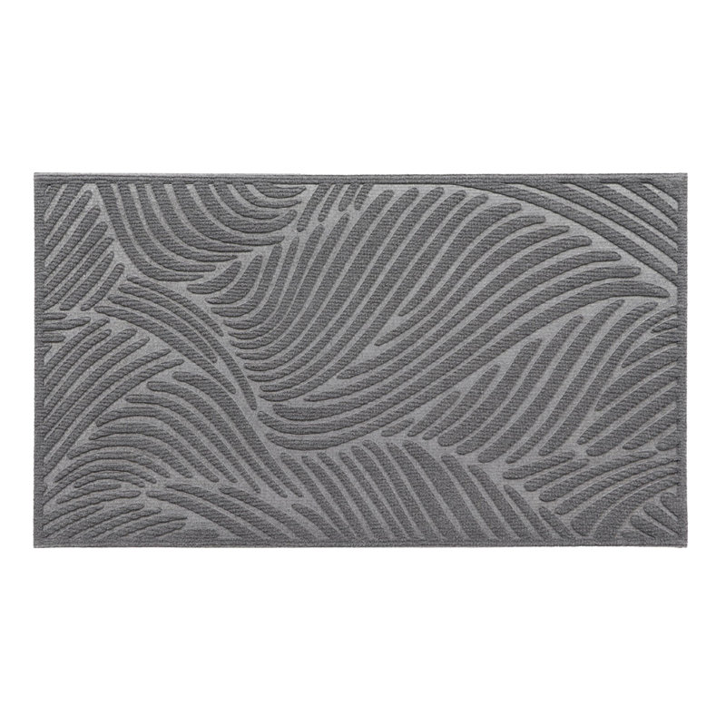 Paillasson en caoutchouc robuste avec motif de vagues surélevées, Gris