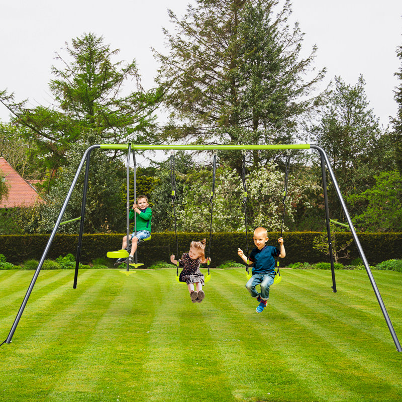Balançoires, balançoire en métal vert lime et noir avec balançoire face à face et deux sièges - Capacité de 440 lb, sécuritaire et durable pour les enfants de 3 ans et plus