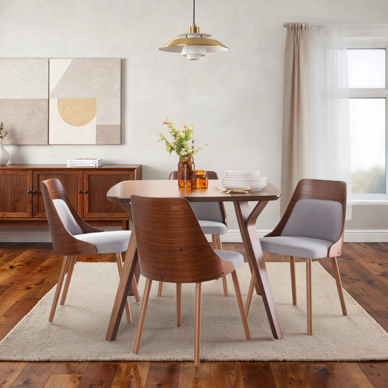 Aurika Side Chairs with Tapered Wood Legs, Grey Fabric, Walnut