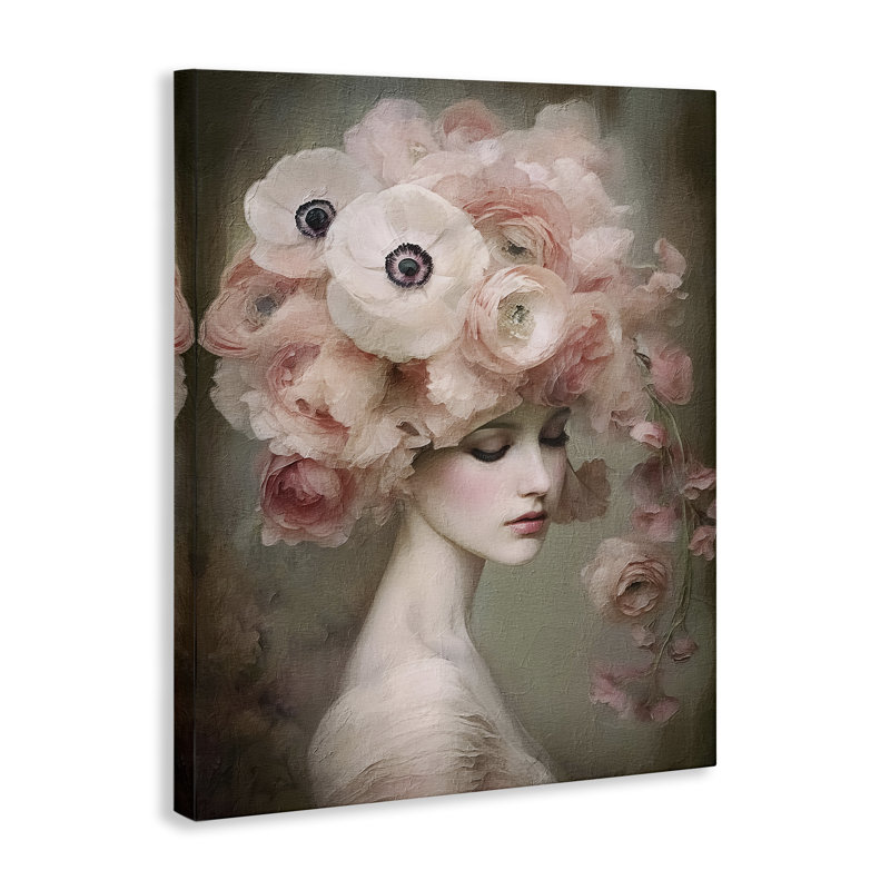 «Woman & Blush Florals», art mural sur toile par RileyB, H 48 po x l 36 po