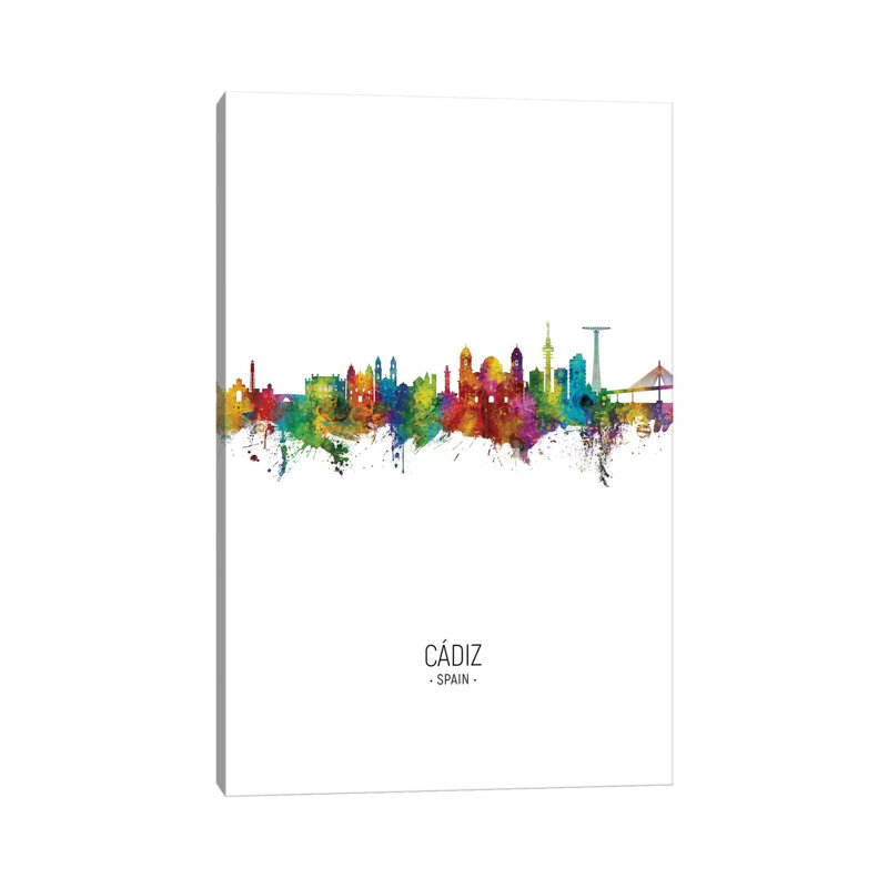 Cadiz Spain Skyline Portrait by Michael Tompsett - 1 Piece Wrapped Canvas Painting, 20.32 cm H x 30.48 cm W