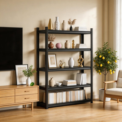 Étagère à livres H 71,2 po x l 39,4 po, bibliothèque en métal à 5 niveaux, étagères robustes, étagère ajustable, bibliothèque haute, bibliothèque industrielle pour le salon, la chambre à coucher et la bibliothèque
