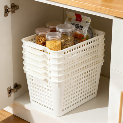 Multipurpose Plastic Storage Baskets, 6-Pack Organizer Bins For Home Office Kitchen Bathroom Organization And Decluttering