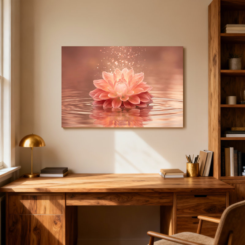 Plantes et fleurs, fleur de lotus, réflexion de l'eau, étincelle, rose clair, H 12 po x l 18 po