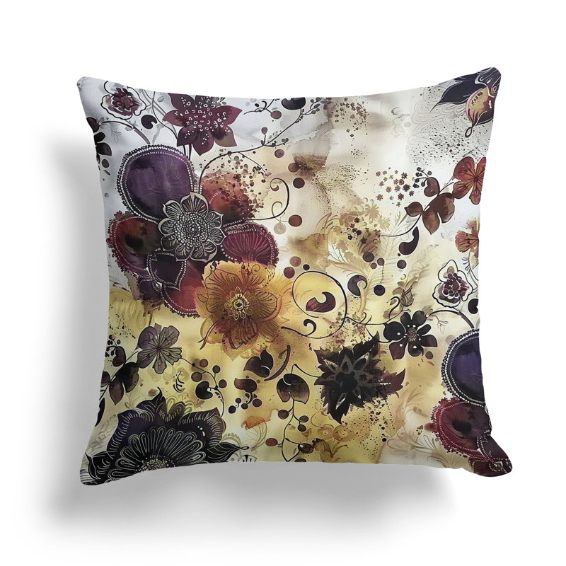 Coussin Porcelain Petal Whispers, H 20 po x l 20 po, Orange/mauve