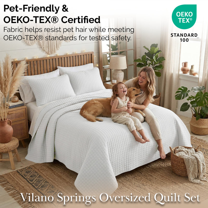 Southshore Fine Linens Vilano Oversized Quilt Set, Double-Brushed Microfiber Lightweight Quilted Bedding and 2 King Pillow Shams, King/California King, White