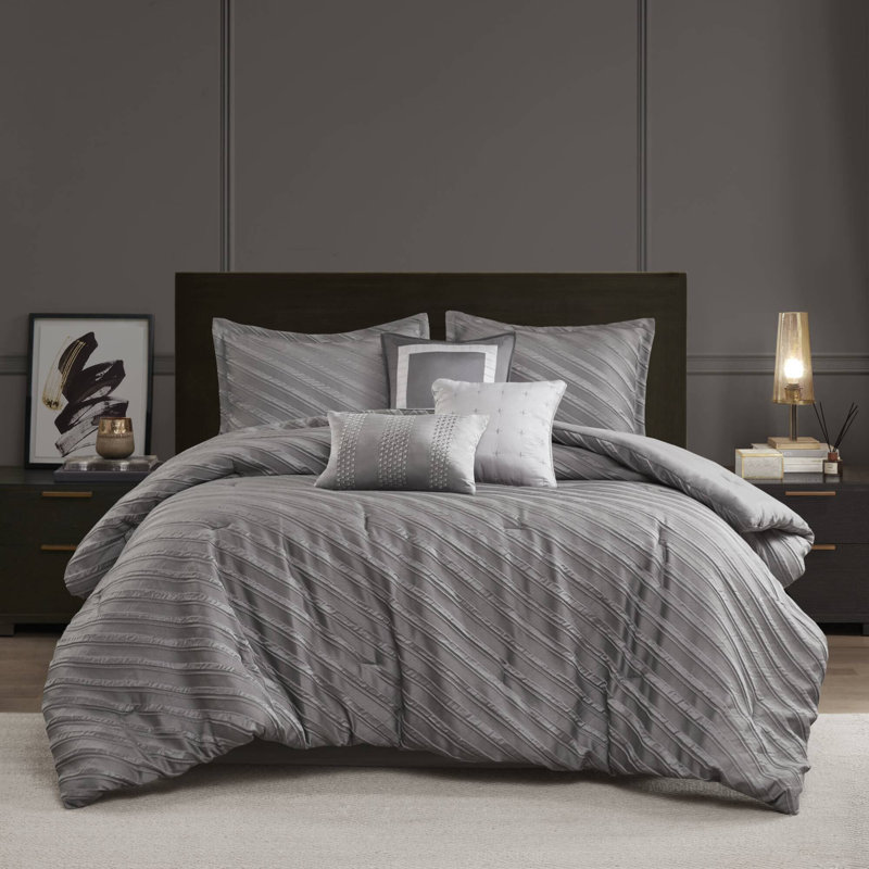Ensemble d'édredon gris élégant en polyester toutes saisons pour chambre à coucher moderne