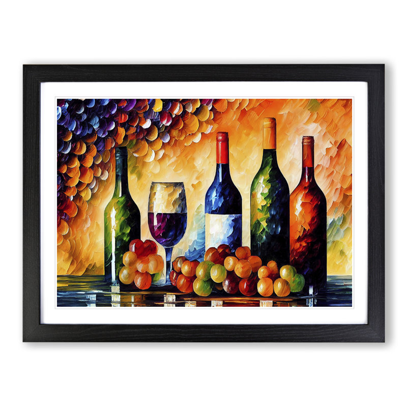 XH1022-10167X Wine Bottle Vol.2 - Single Picture Frame Painting, 34cm H x 46cm W x 2cm D, Black
