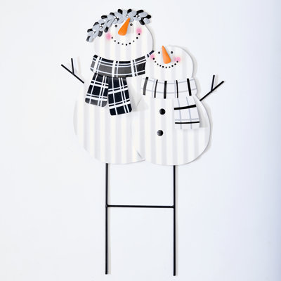 25" Metal Holiday Family Snowman Stake