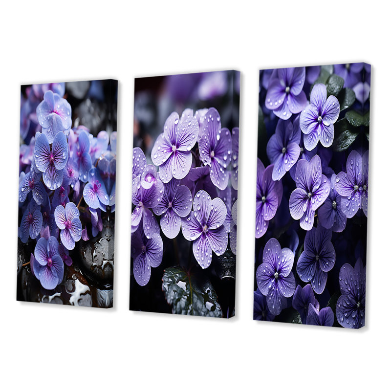 «Violets Whispering Photo», 3 pièces sur toile, Toile tendue, H 20 po x l 36 po
