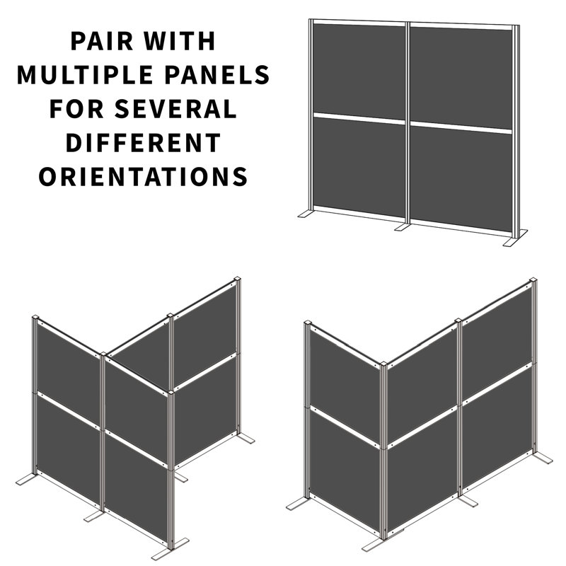 Dark Gray L-Shaped Modular Office Privacy Screen with Aluminum Frame
