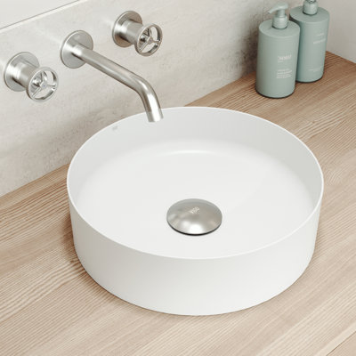 VIGO UltraThin™ 14-in Matte White Matte Stone™ Vessel Round Minimalist Bathroom Sink