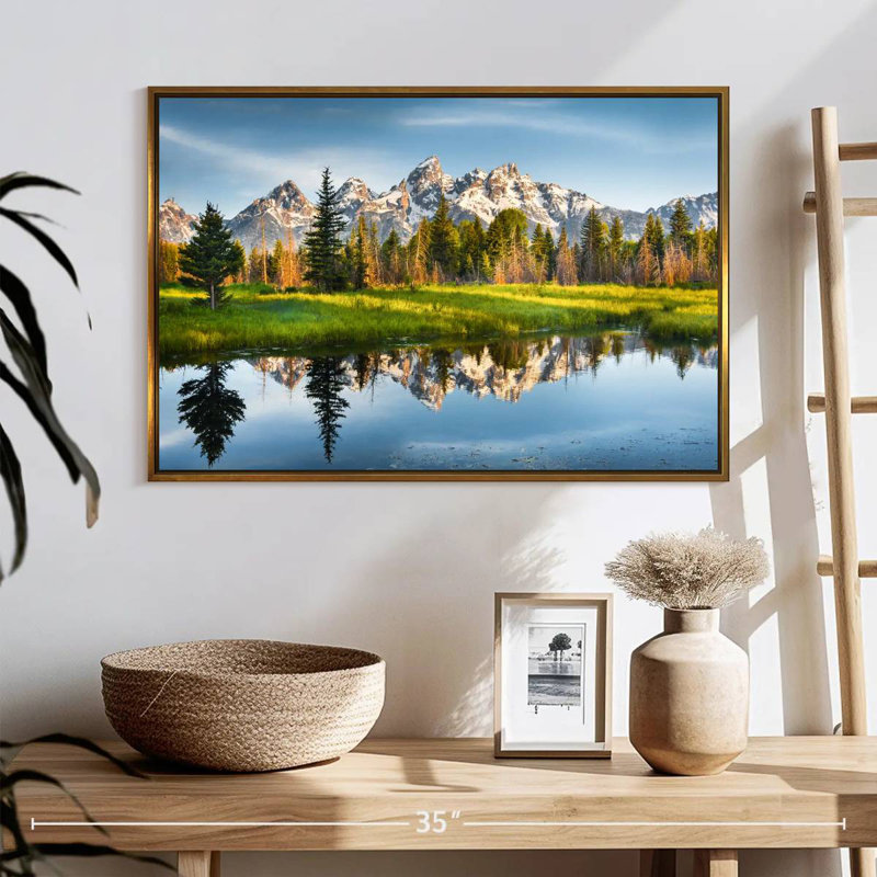 Grand Teton Reflection, 25" X 17", Floating Frame Gold