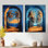 Blue Orange Palm Trees Azure Archway I - Coastal, ensemble de 2 décorations murales en métal