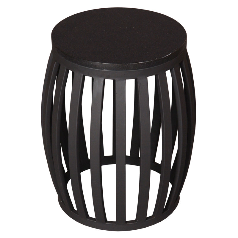 Meridian 20" Black Wrought Iron and Granite Accent Stool