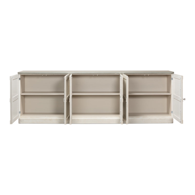 Boxholm 112'' W Solid Wood Sideboard, Stucco White/Gray Quartz