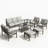 8-Piece Metal Patio Furniture Set, 9-Seat All-Weather Conversation Sofa With 4 Inches Thick Gray Cushions, Khaki Frame, Coffee Table, Side Table, End Table & Ottomans For Porch Backyard Garden-1732804326-1732804324