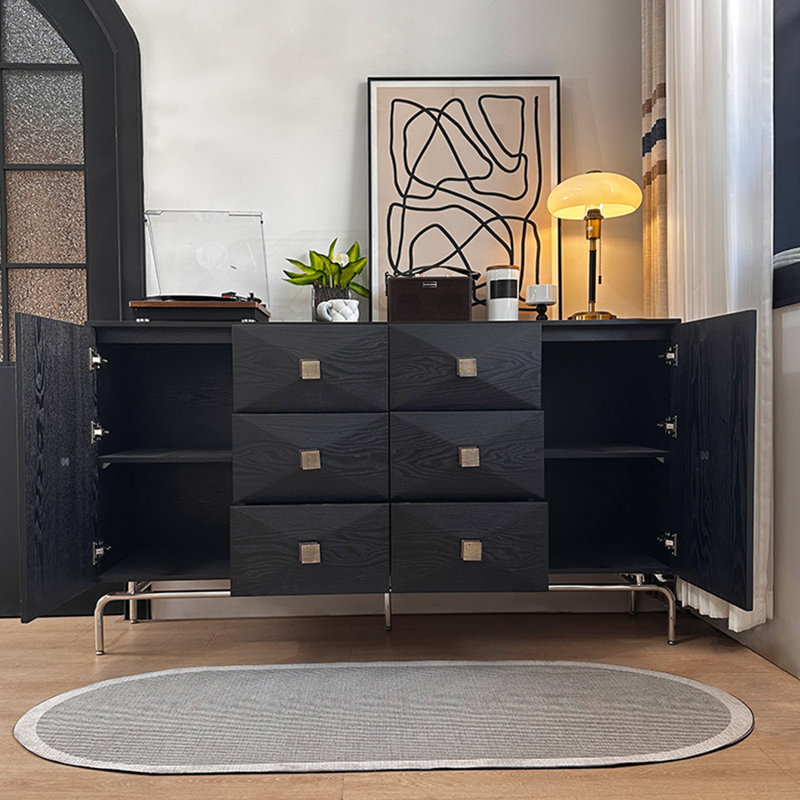 Buffet de luxe nordique de style rétro, H 35,4 po x l 55,1 po x P 15,7 po, Noir