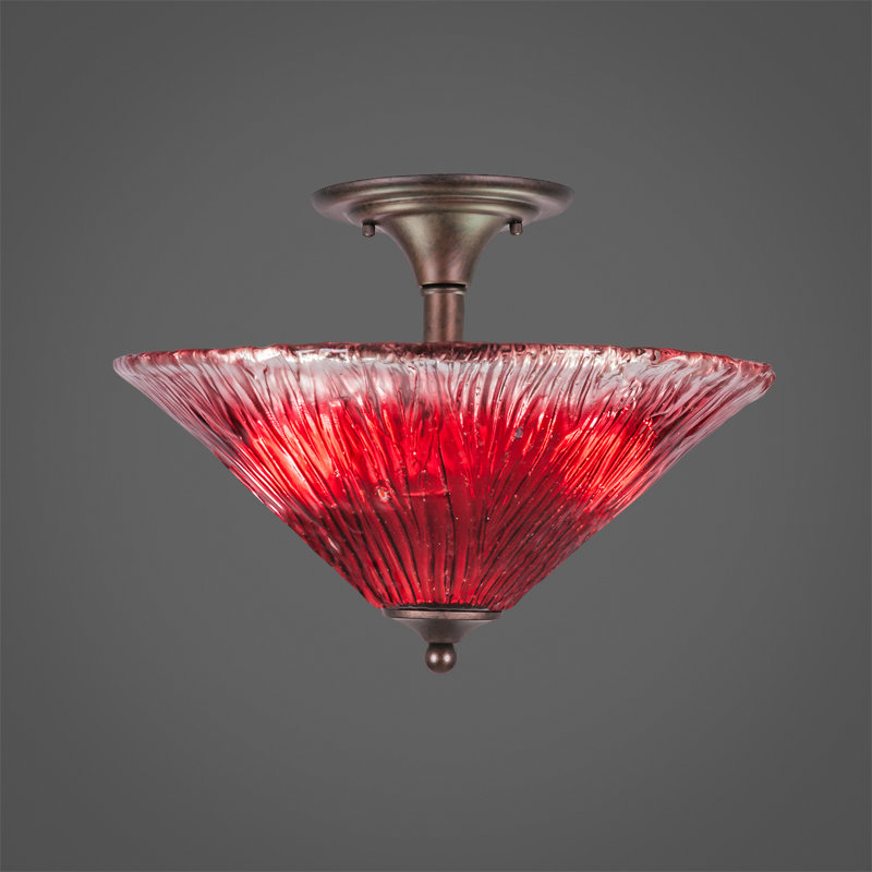 Plafonnier semi-encastré 2 lumières, Bronze, Rouge