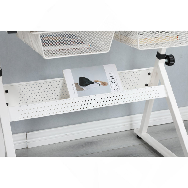 Adjustable Tempered Glass Drafting Printing Table With Chair, White