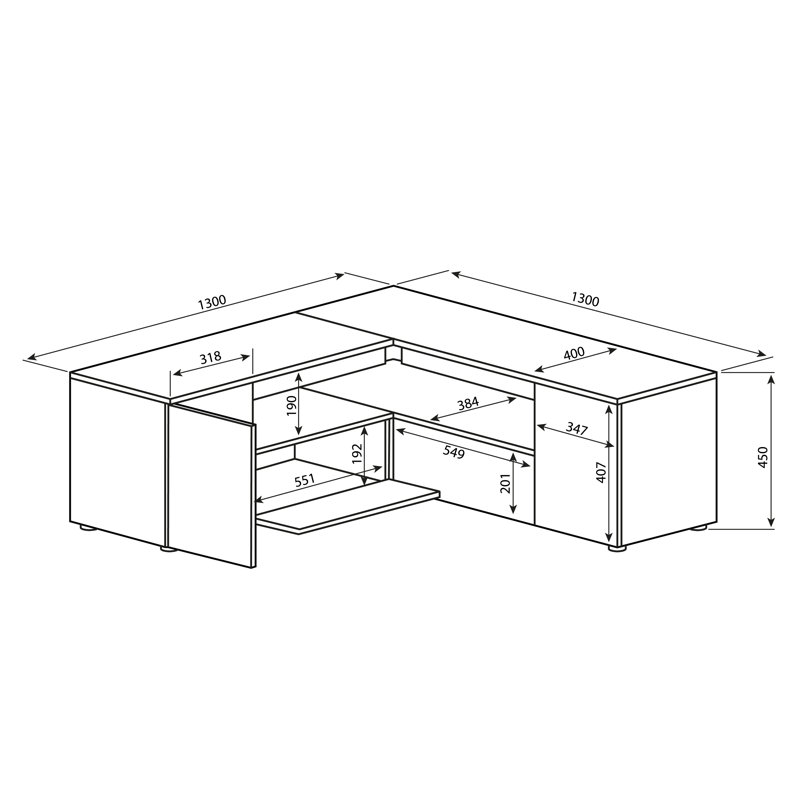 Danilynn Corner TV Stand for TVs up to 55", Black and Oak