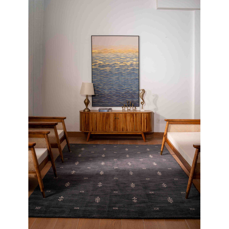 Anley Hand Knotted Loom Wool Eco-Friendly Area Rugs - 3'x5', Rectangle, Charcoal White Color, Contemporary Modern Design, High Pile Thick Handmade Anti Skid Area Rugs for Living Room, Bed Room