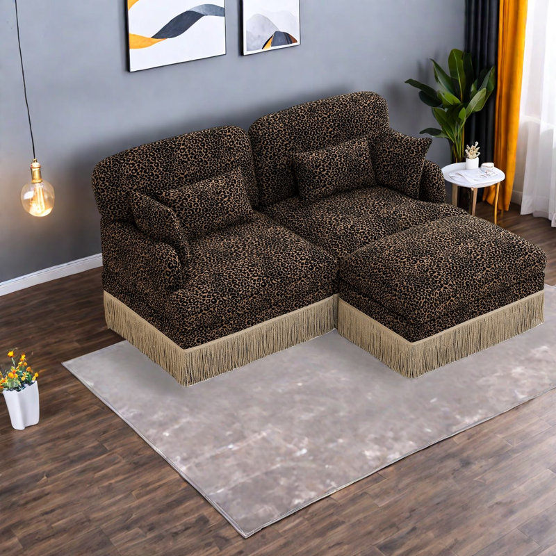 Modern Sofas, Chenille Leopard Loveseat With Mobile Ottoman For Home