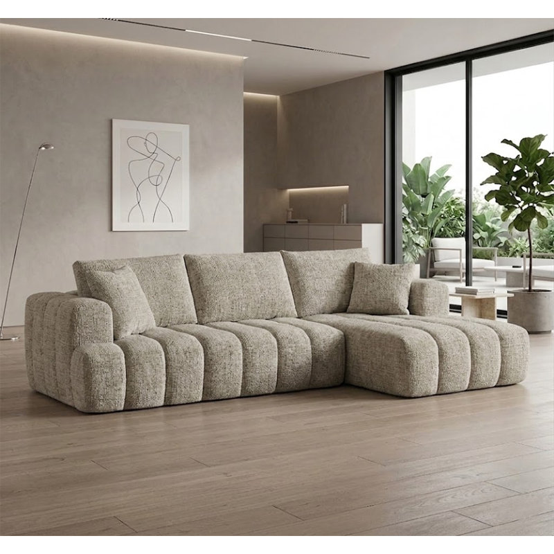 Canapé Boneless, canapé modulaire en L Chenille, Khaki, Right Hand Facing