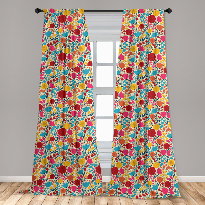 Colorful Floral Multicolor Polyester Rod Pocket Curtain Panels