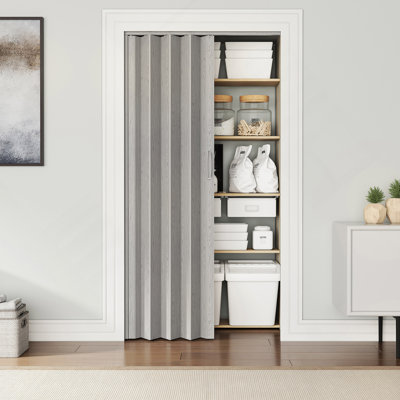 48" W PVC Foldable Accordion Doors or Privacy Room Divider for Internal Use, Grey