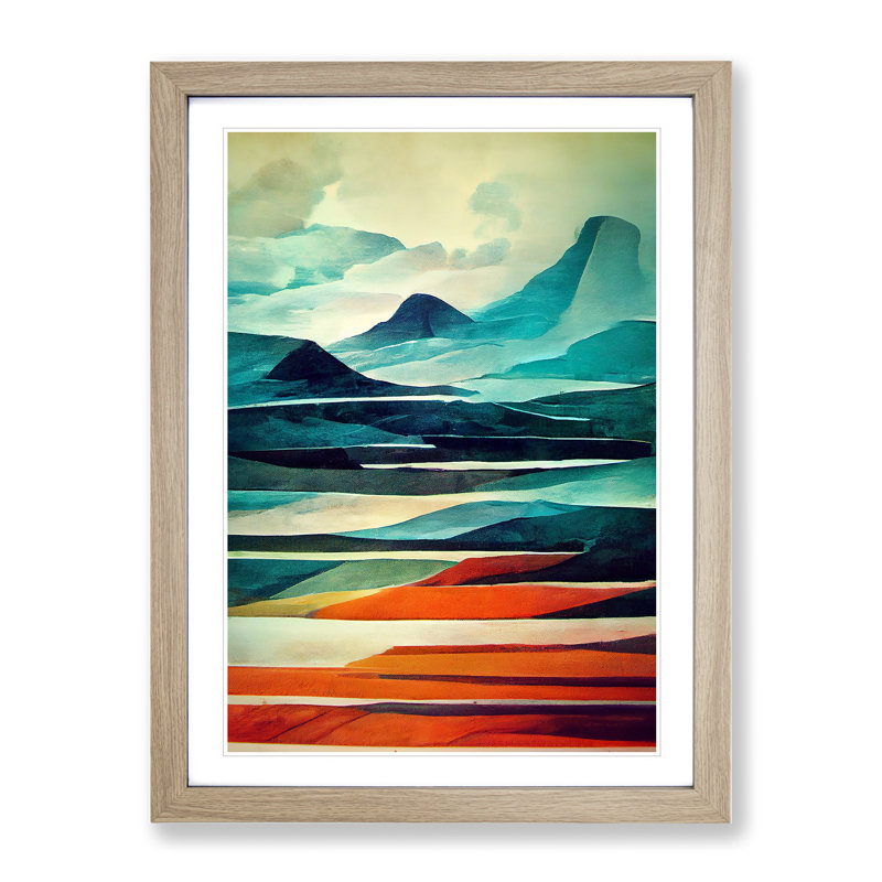 Mountain Landscape Abstract No.3 - Framed Print, 34cm H x 25cm W x 2cm D, Oak
