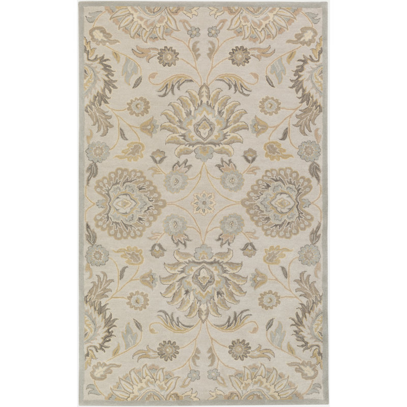 Tapis en laine touffeté à la main à motif oriental gris clair / kaki / crème Camden, Rectangle 4 pi x 6 pi