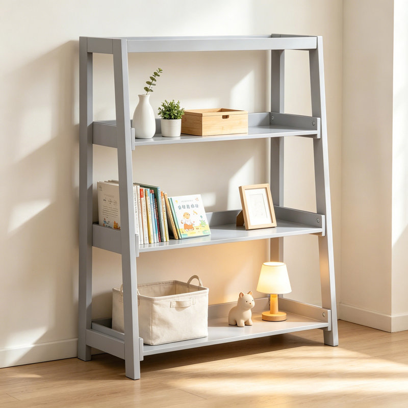 Bibliothèque moderne moderne, 3 tablettes, finition grise élégante, support de rangement vertical en bois pour jouets, 1 pièce